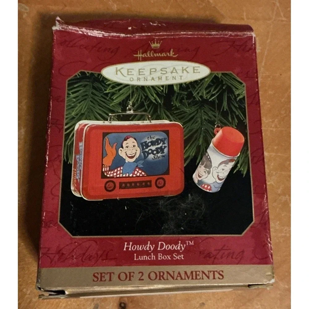1999 Hallmark 2pc Ornament Set Howdy Doody Small Metal‎ Lunch Box Set